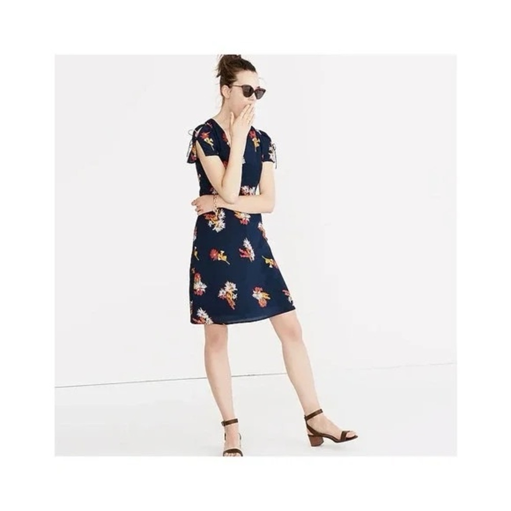 Madewell Silk Poppy Dress in Cactus Flower Navy Floral Fit and Flare Mini - Picture 10 of 16